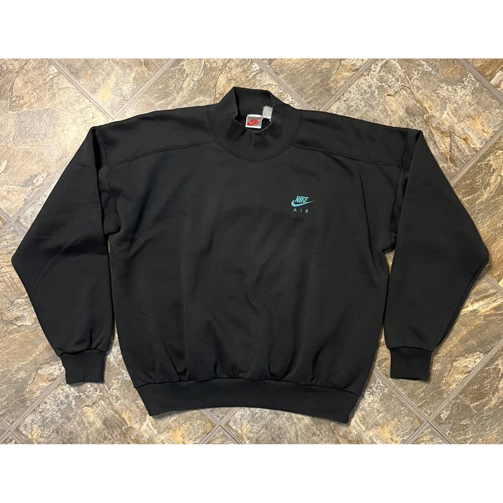 Nike Sweatshirt Mens Large Black VTG 90s Faded Distressed Mock Neck Air Logo